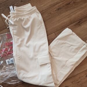 PINK Victoria's Secret Cream Fleece Lined Cargo Joggers